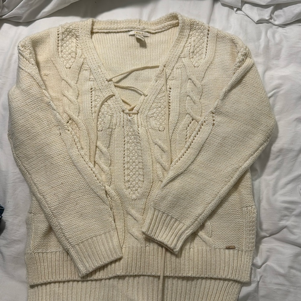 EUC Cream/White Ribbed Sweater with Tie